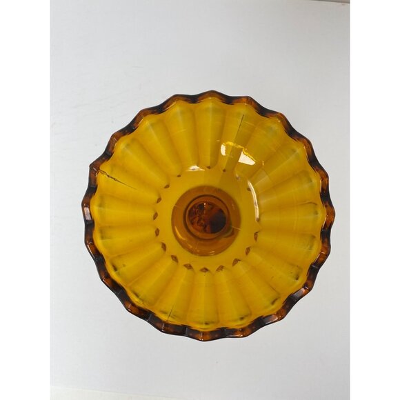 Vintage MCM 7" Indiana Amber Glass Lotus Blossom Pedestal Compote Candy Dish - Picture 3 of 4